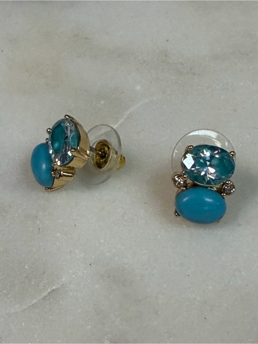 Kate Spade Turquoise Crystal Gold Earrings Studs - Picture 3 of 4